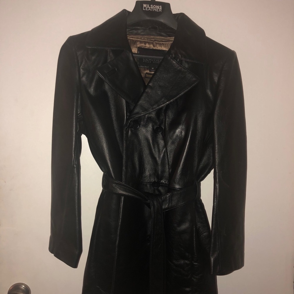 Wilson’s Leather Peacoat, Wide Collar